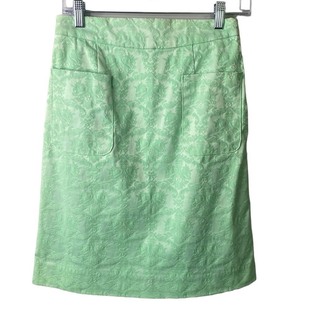 Anthropologie Moulinette Soeurs Damask Jacquard Pencil Skirt Brocade Mint